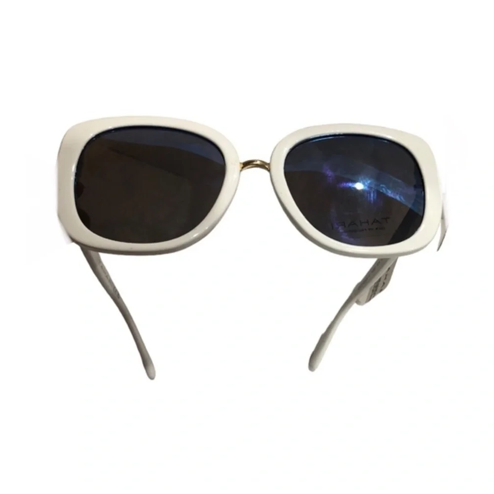 Tahari glamorous Jackie-o style white gold chainlink oversized oval‎ sunglasses